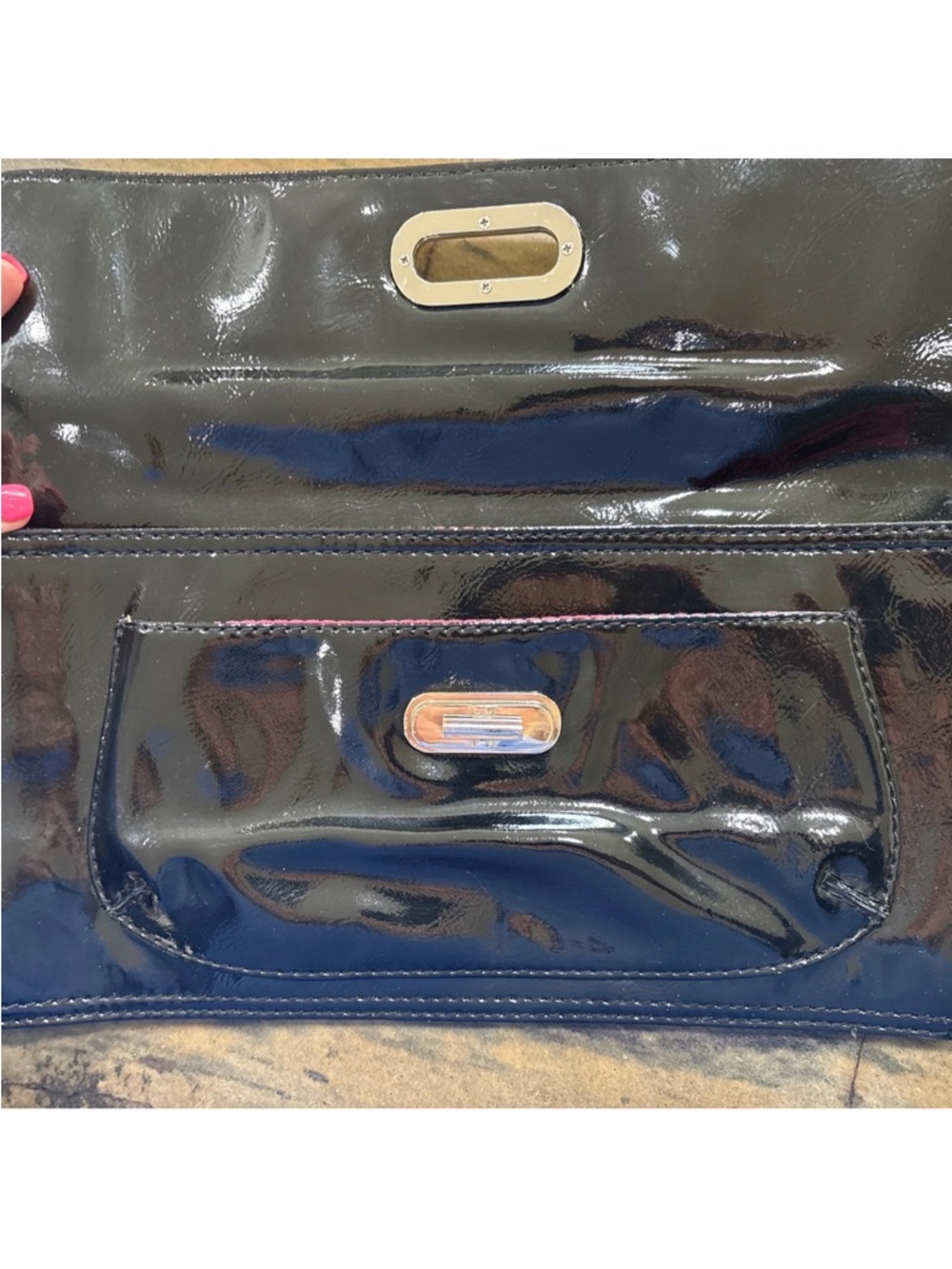 Franco Sarto Black Patent Clutch Wristlet - Picture 3 of 8